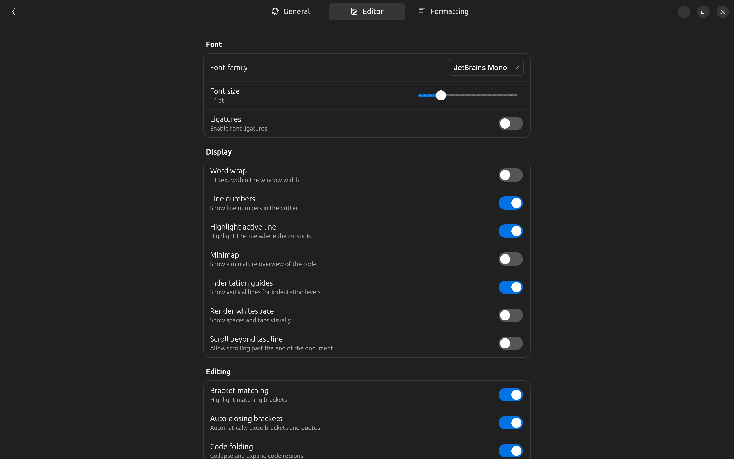 Editor settings