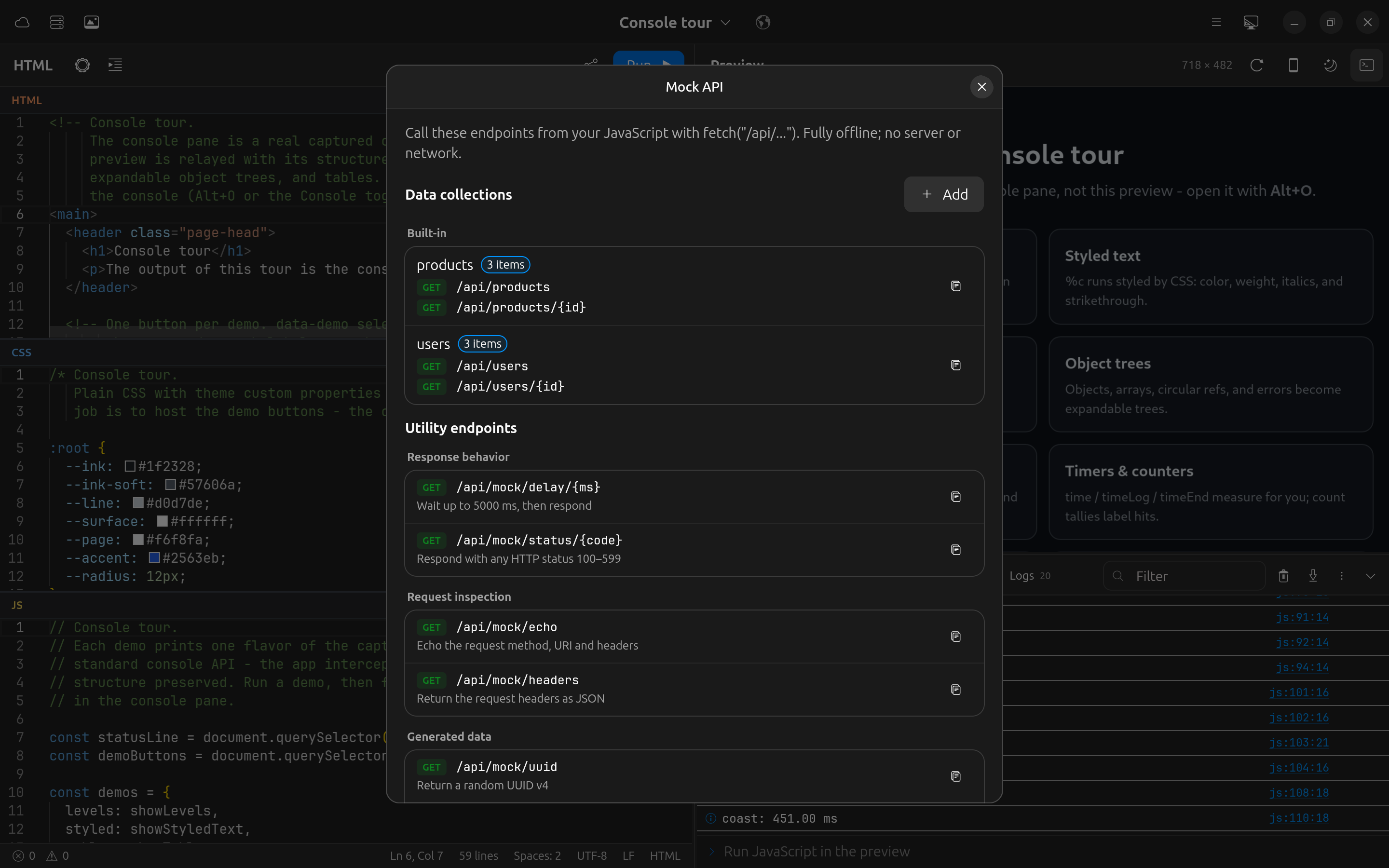 Offline mock API