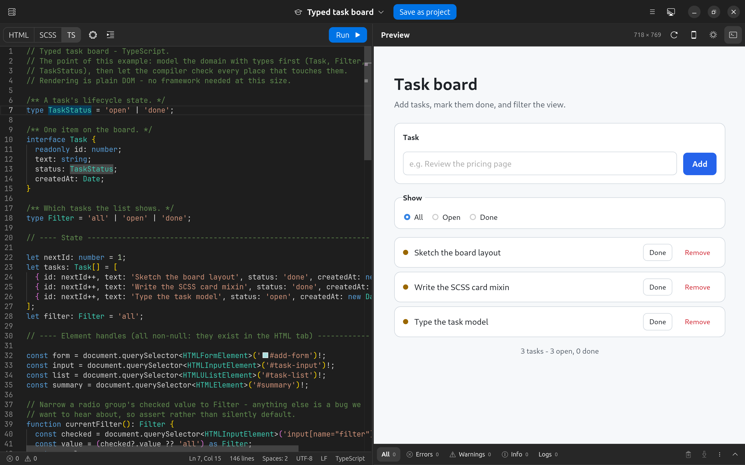 TypeScript task board